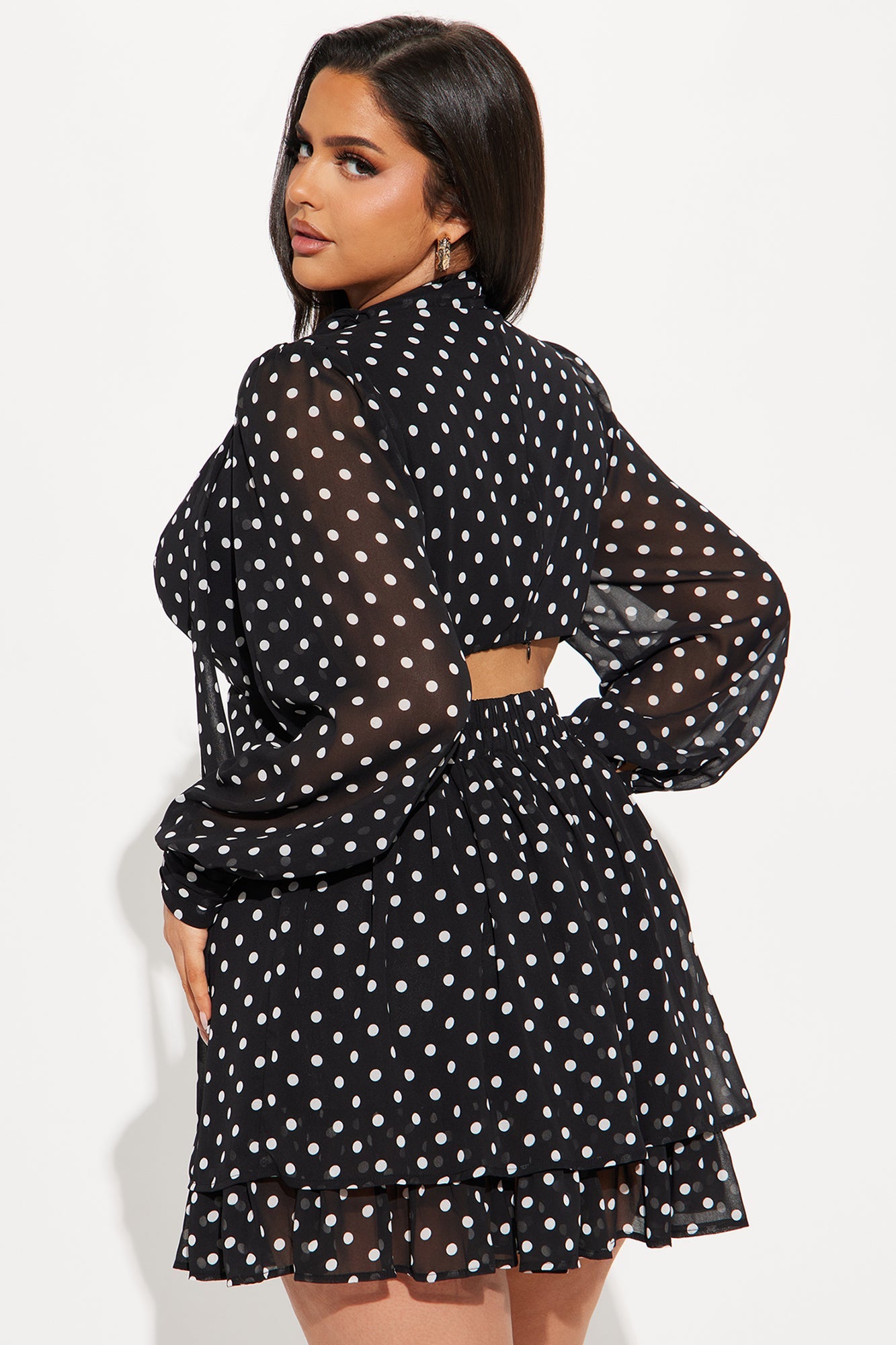 Morgan Polka Dot Chiffon Mini Dress - Black