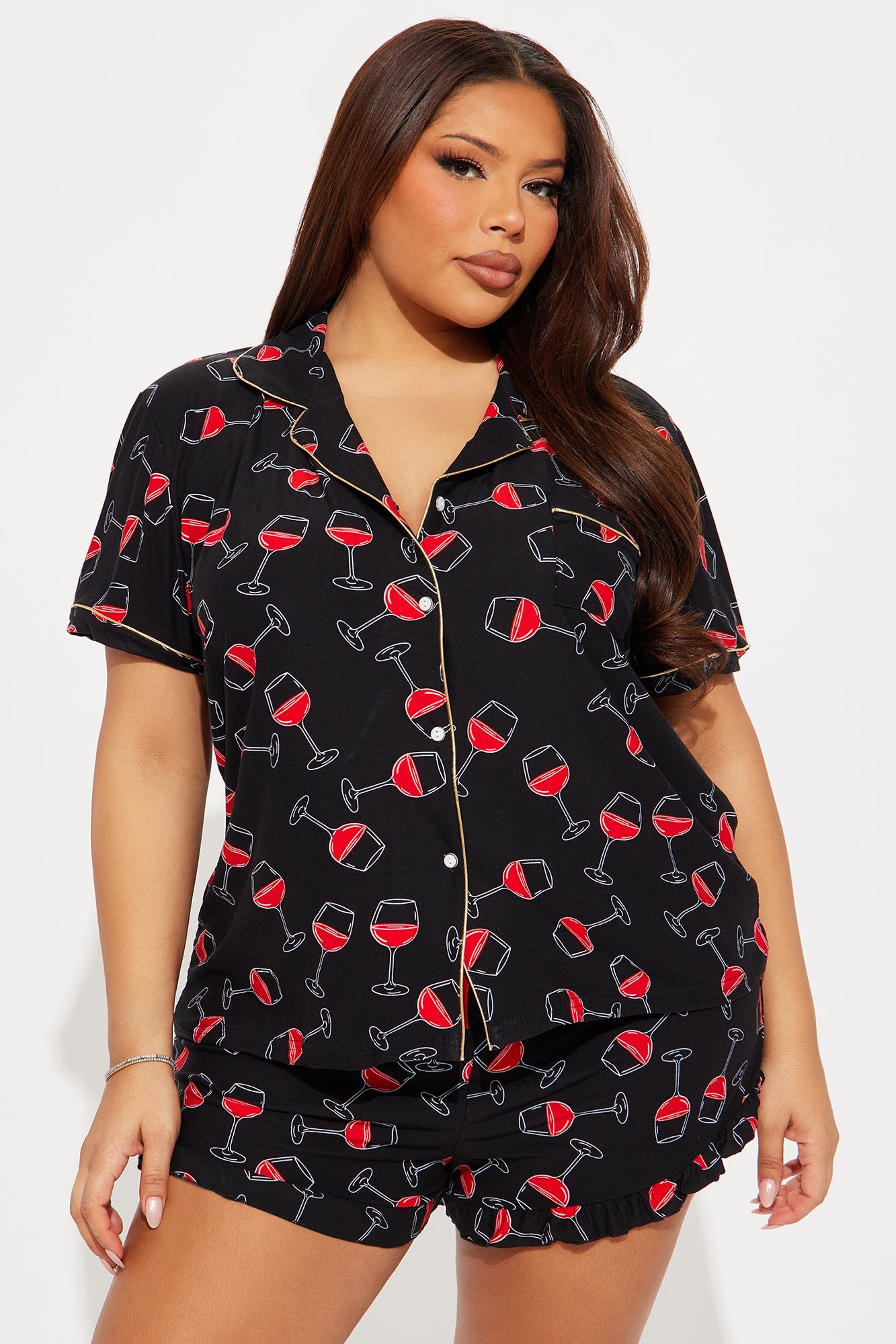 Wine Down PJ Short Set - Black/combo