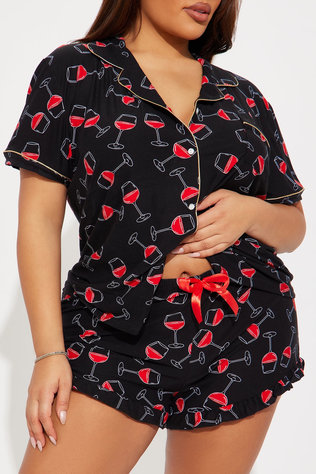 Wine Down PJ Short Set - Black/combo
