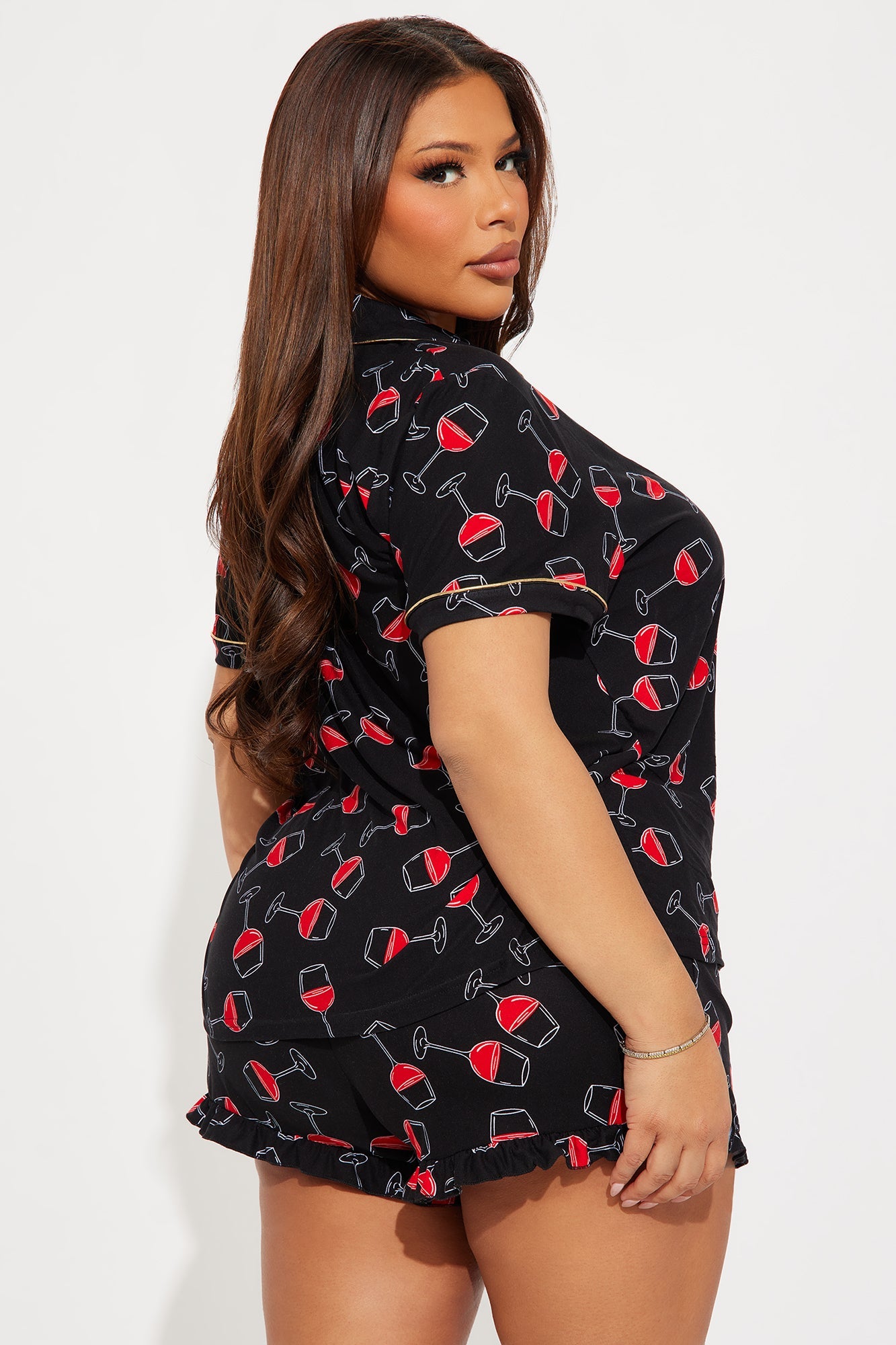 Wine Down PJ Short Set - Black/combo