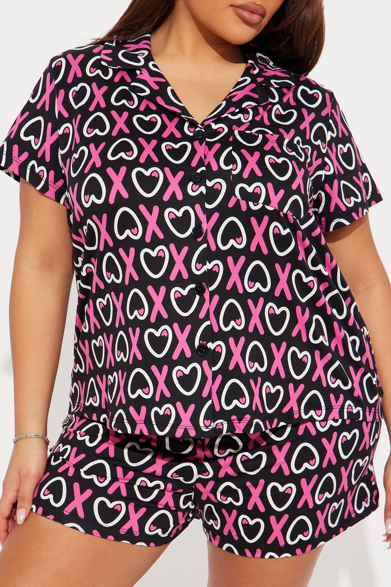 Hug And Kiss Me PJ Short Set - Black/combo