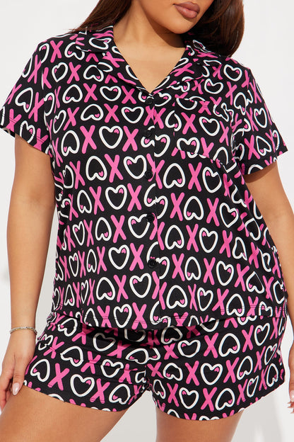 Hug And Kiss Me PJ Short Set - Black/combo