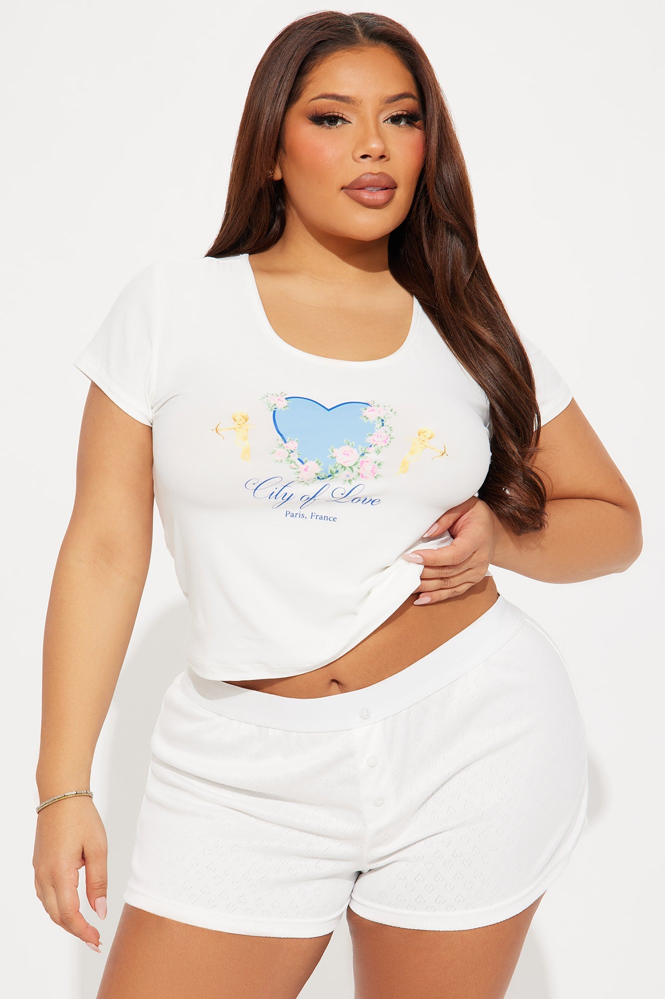 City Of Love Pointelle PJ Boxer Short Set - White/combo