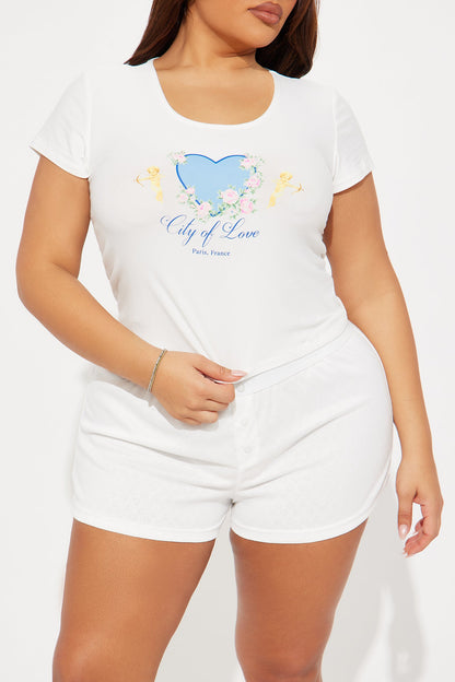 City Of Love Pointelle PJ Boxer Short Set - White/combo