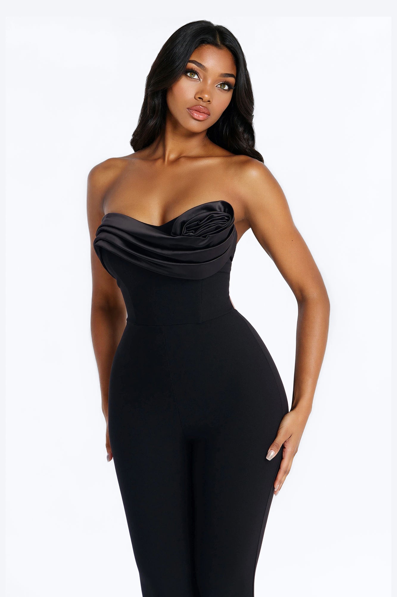 Risa Rose Tie Back Flare Leg Jumpsuit - Black