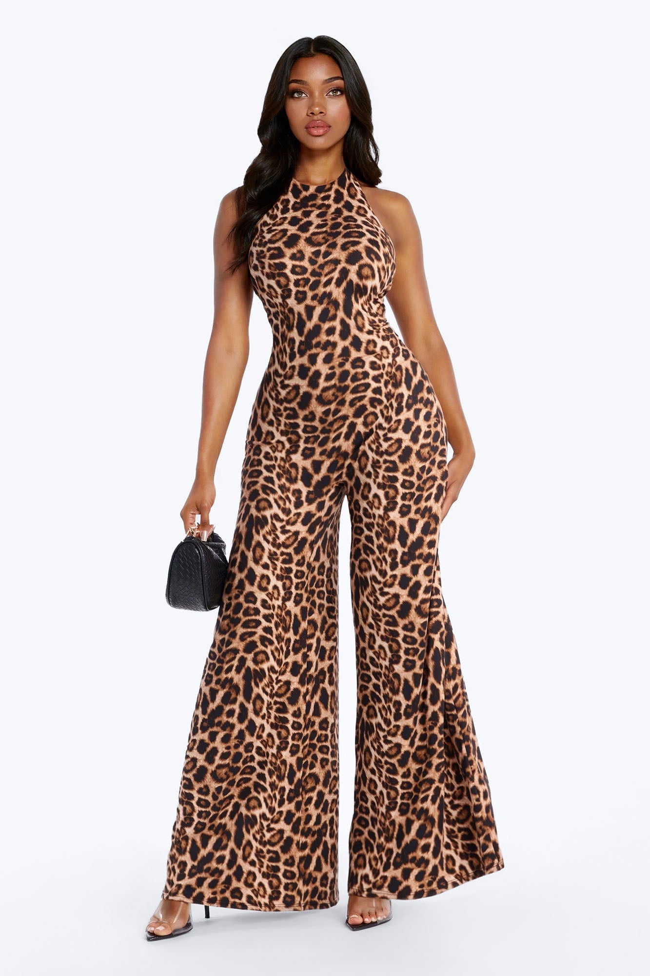 Inde Leopard High Neck Backless Jumpsuit - Leopard