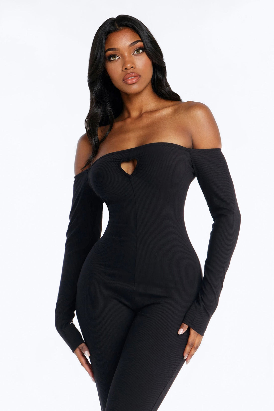 So In Love Ribbed Flare Leg Jumpsuit - Black