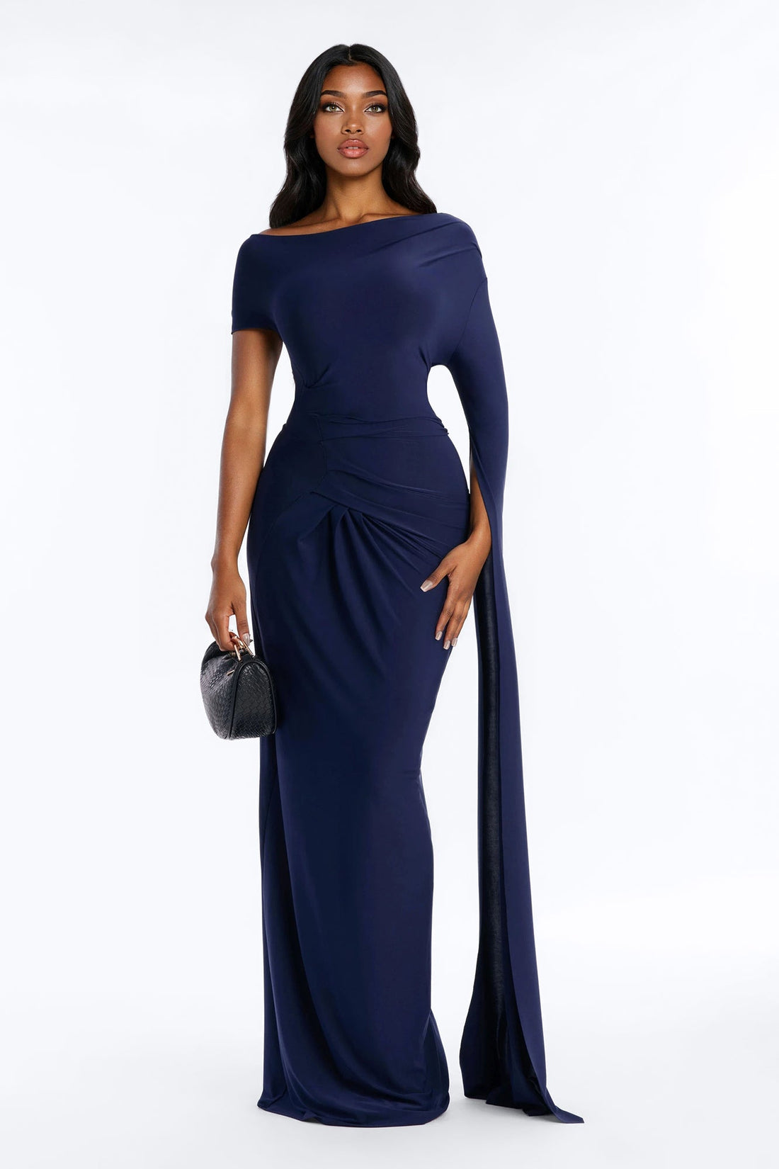 After Thought Asymmetrical Draped Maxi Dress - Navy