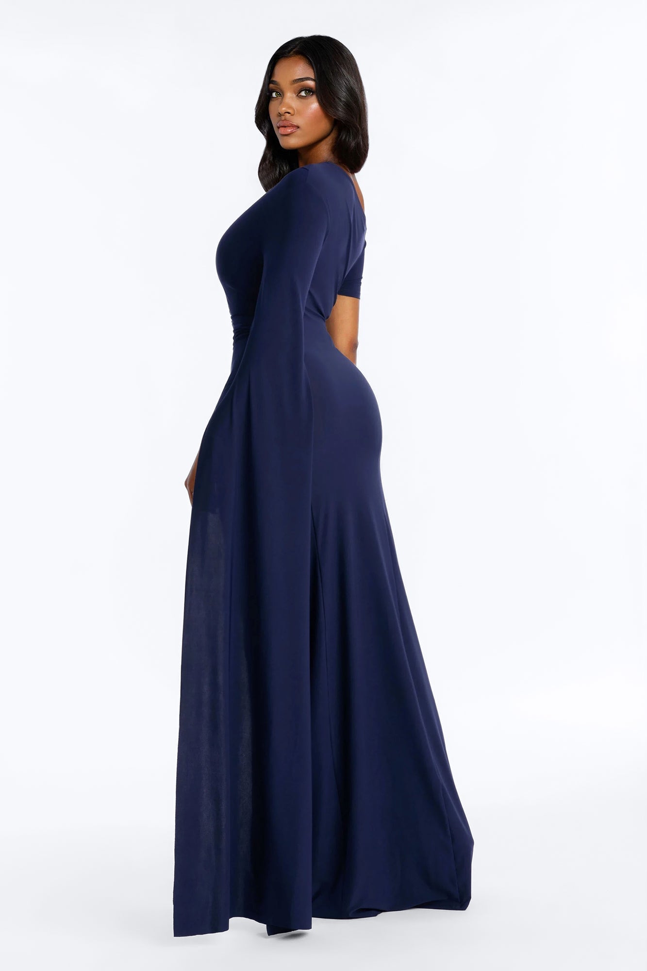 After Thought Asymmetrical Draped Maxi Dress - Navy