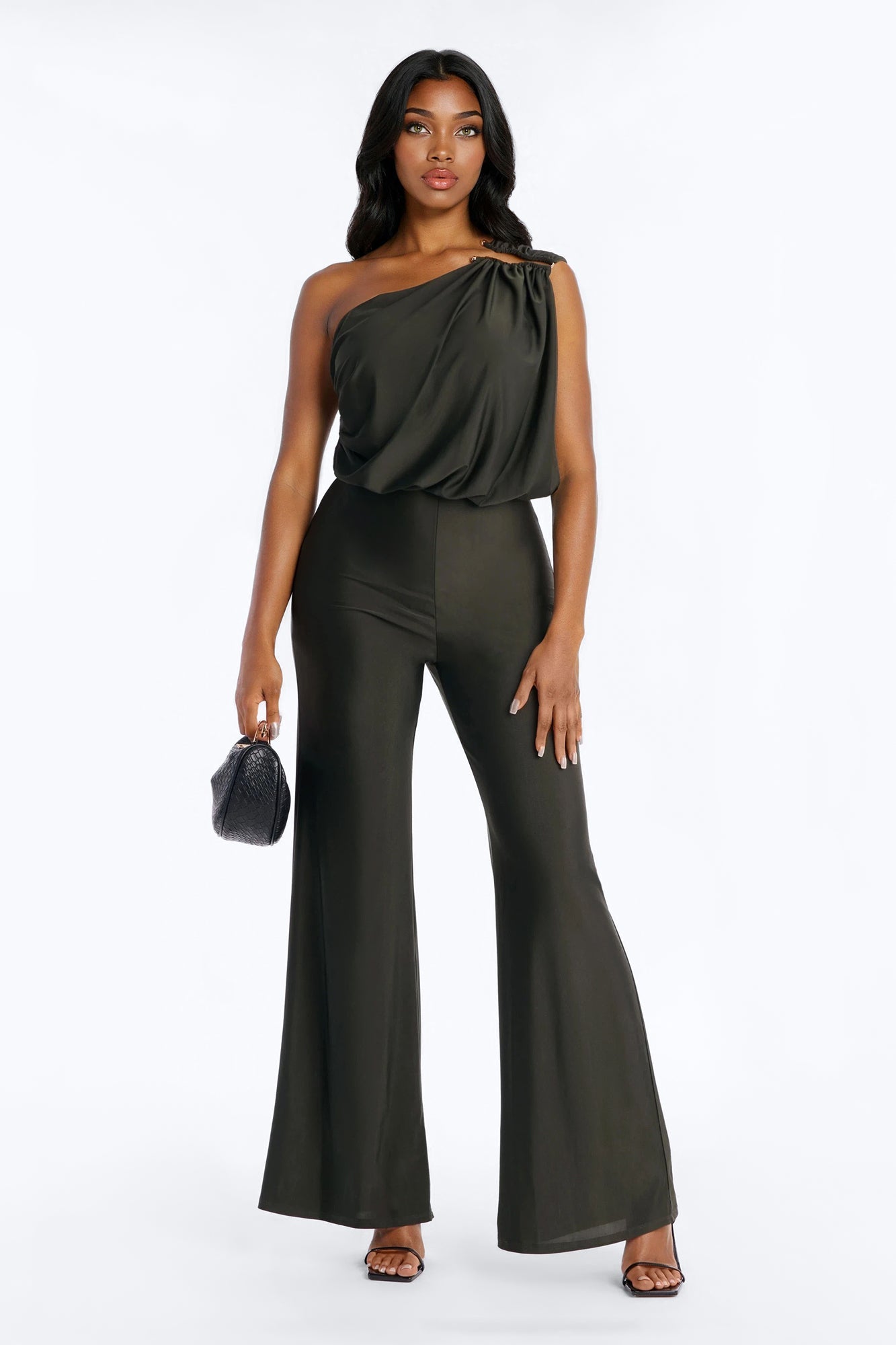 Girls That Brunch One Shoulder Wide Leg Jumpsuit - Hunter