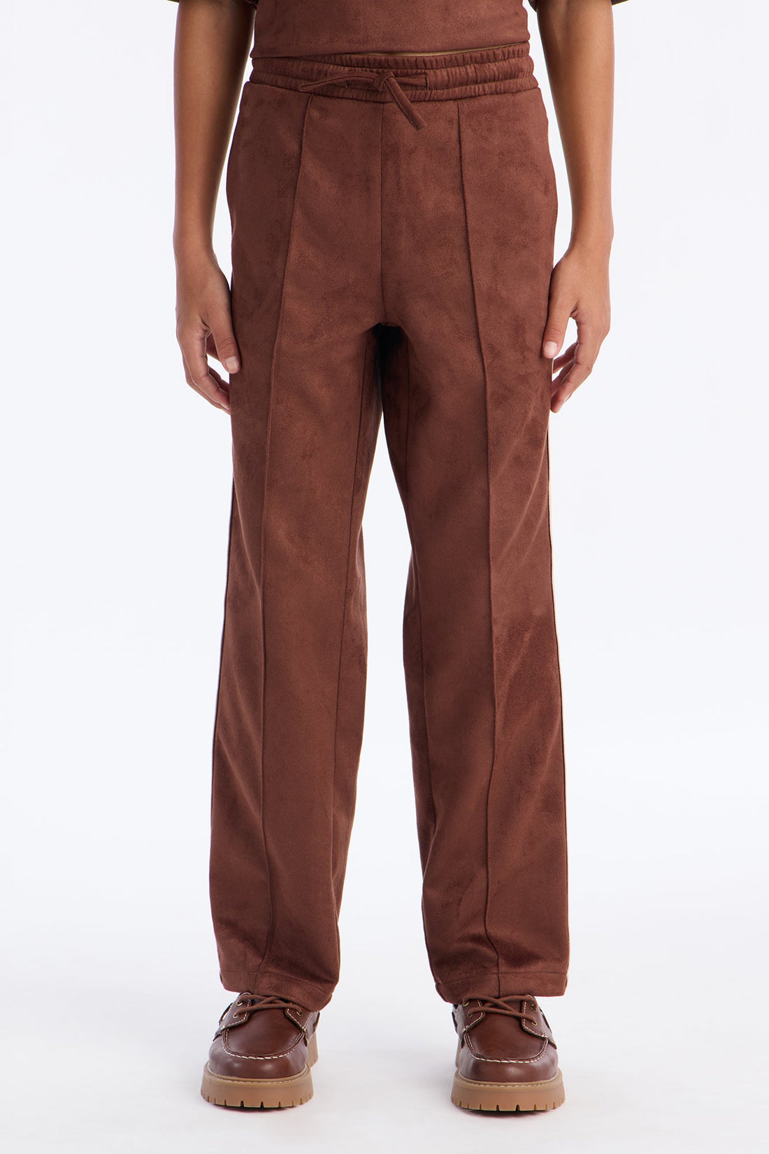 Mini Straight Faux Suede Pant - Brown