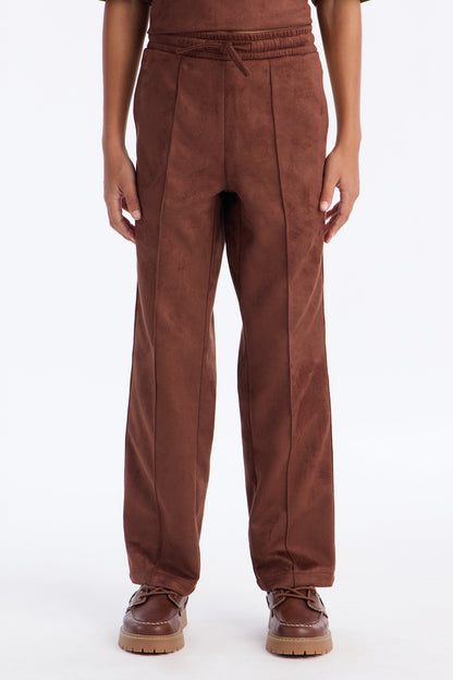 Mini Straight Faux Suede Pant - Brown