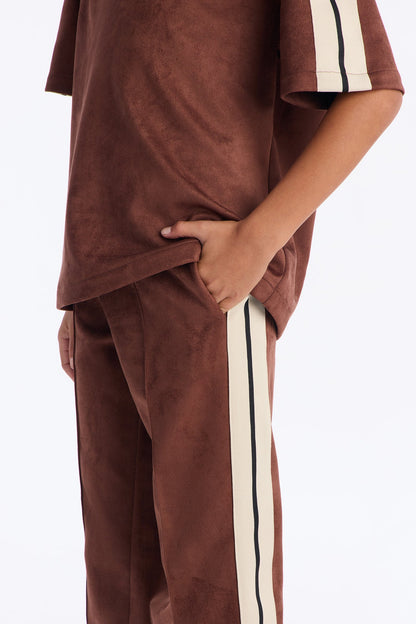 Mini Straight Faux Suede Pant - Brown