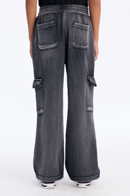 Mini Heavy Wash Baggy Fleece Cargo Pants - Black Wash