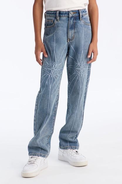 Mini Straight Galaxy Star Jean - Medium Blue Wash