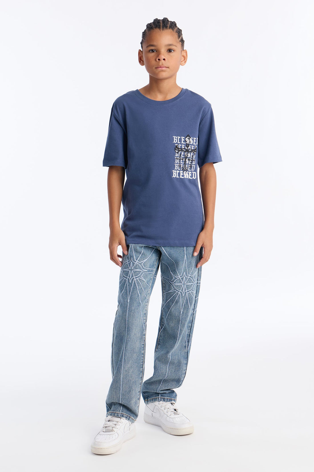 Mini Blessed Forever Short Sleeve Front/Back Tee - Blue