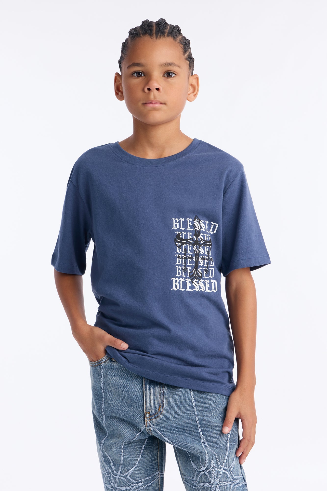 Mini Blessed Forever Short Sleeve Front/Back Tee - Blue