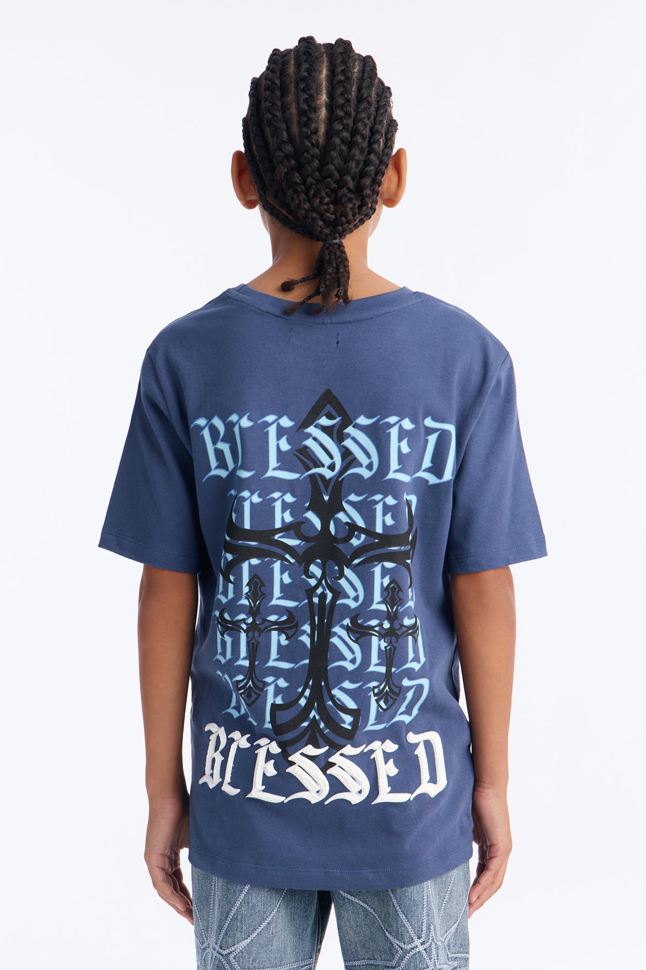 Mini Blessed Forever Short Sleeve Front/Back Tee - Blue