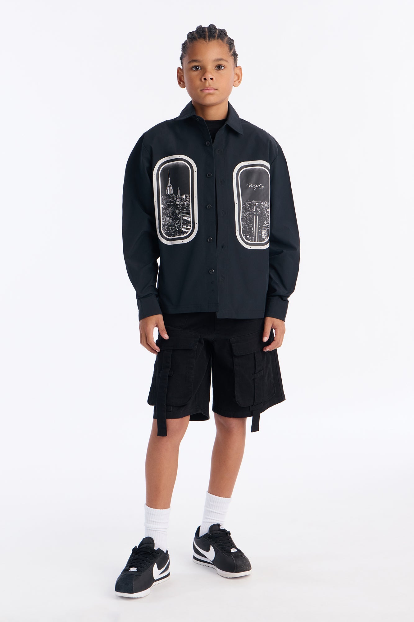 Mini See The Skyline Button Down Shirt - Black
