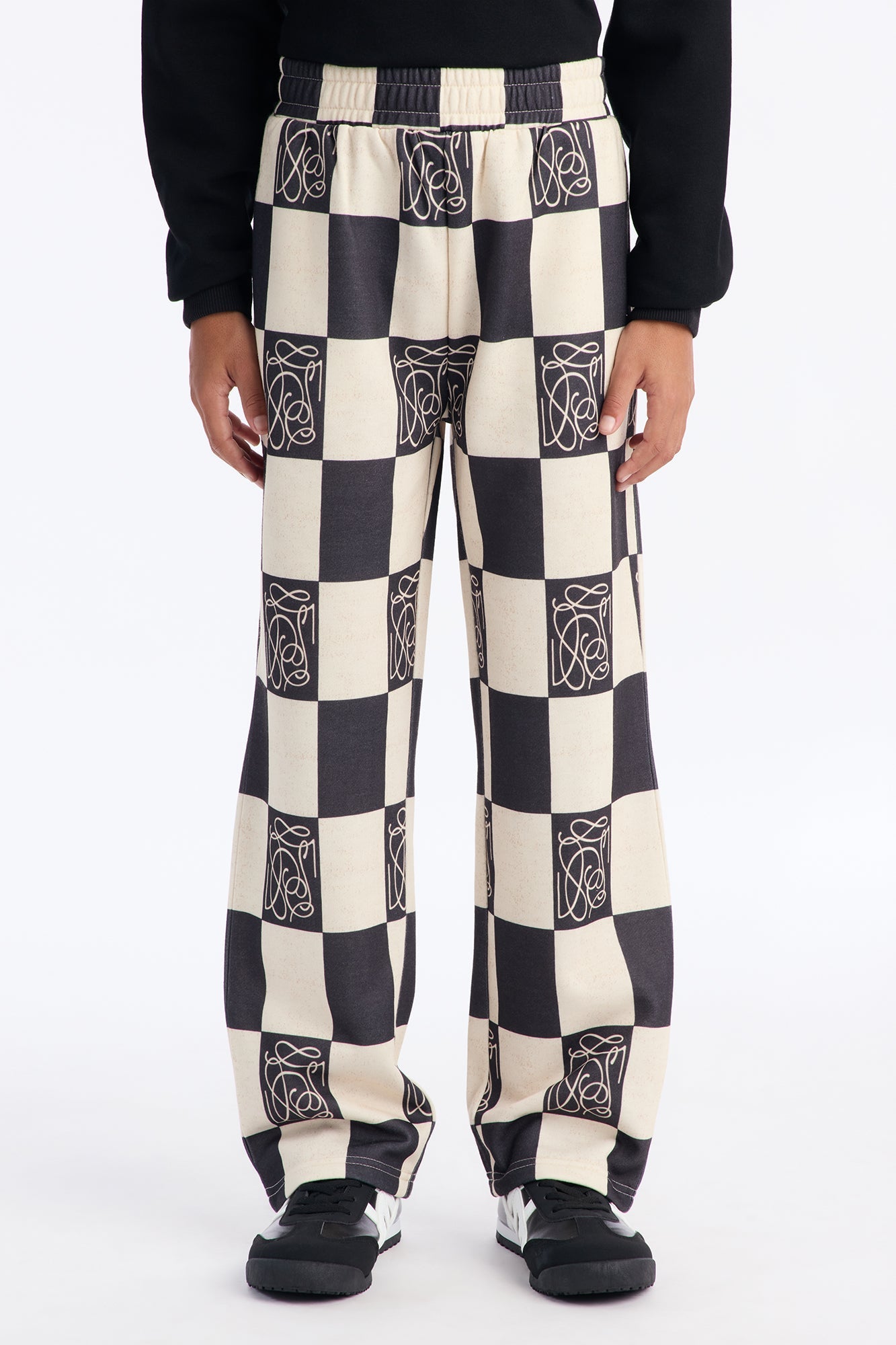 Mini Checkered Straight Sweatpants - Black