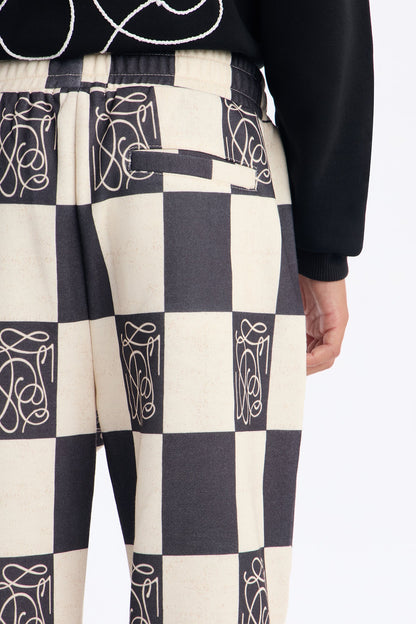 Mini Checkered Straight Sweatpants - Black