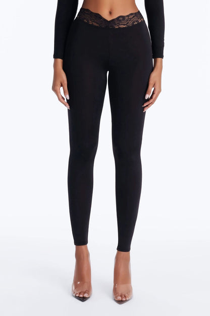 Adalynn High Waisted Lace Trim Legging 29″ - Black