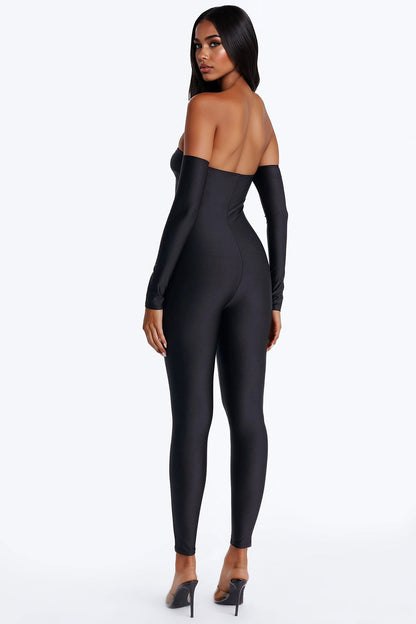 Quincy Off Shoulder Skinny Leg Jumpsuit - Black