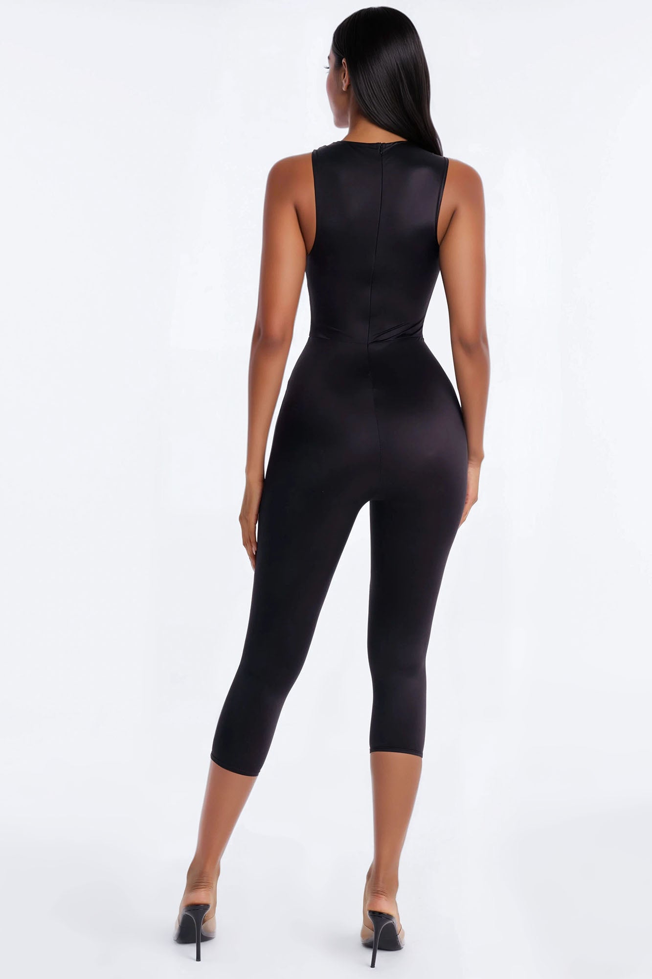 Hana High Neck Capri Catsuit - Black