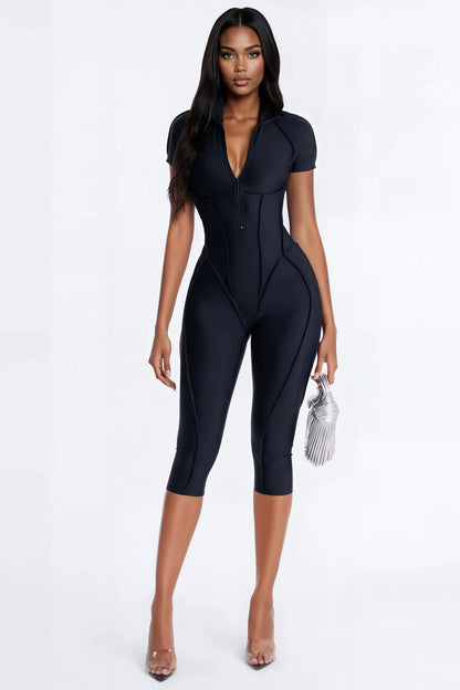 Lexia Backless Capri Leg Jumpsuit - Black