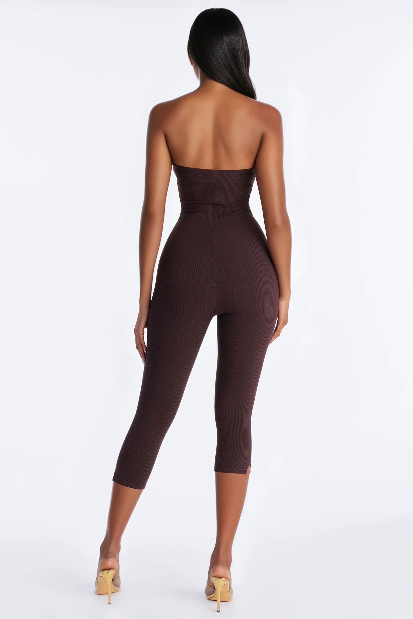 Selena Strapless Snatched Capri Jumpsuit - Chocolate