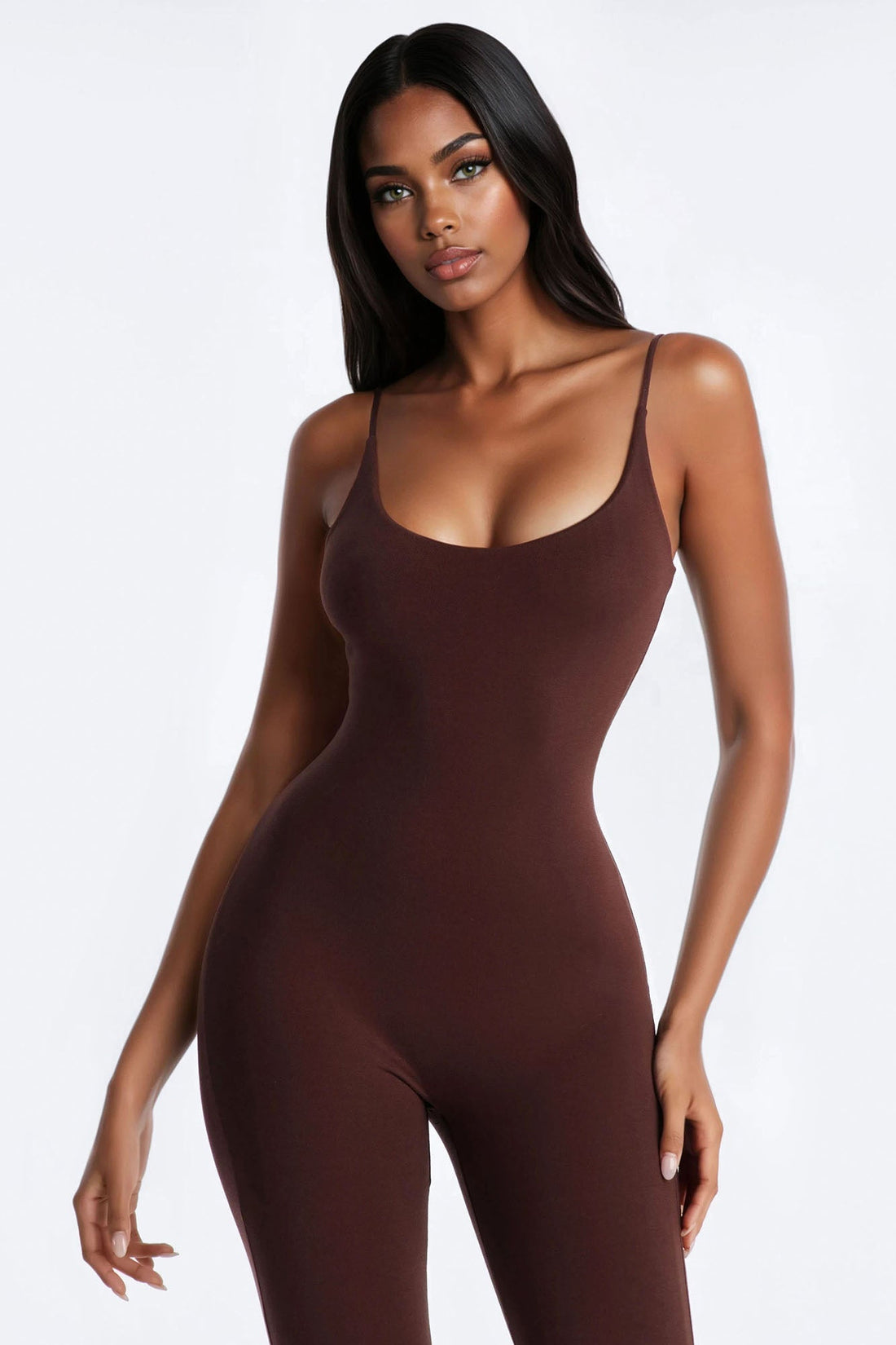 Kaya Double Lined Jersey Capri Catsuit - Chocolate