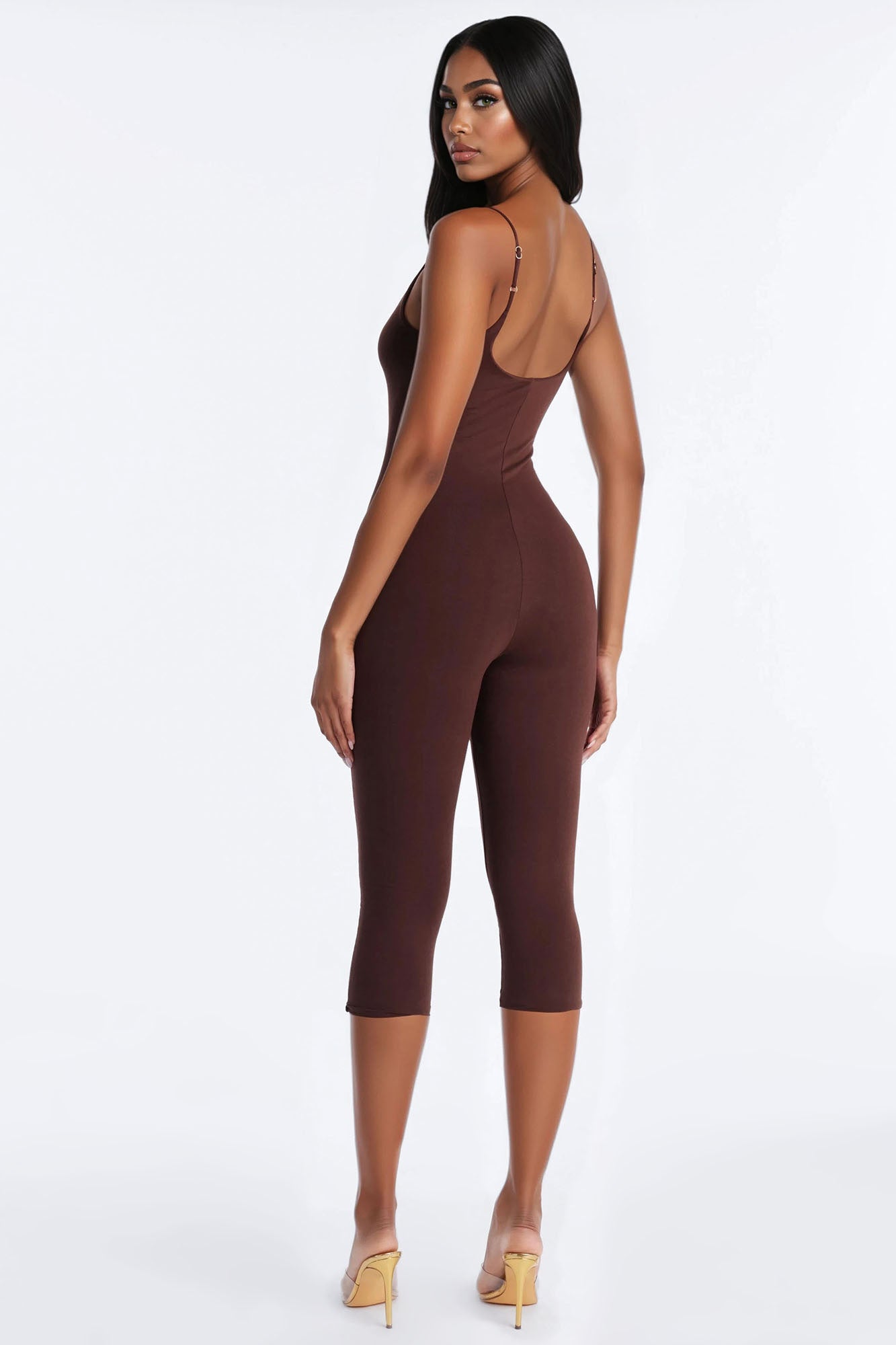 Kaya Double Lined Jersey Capri Catsuit - Chocolate