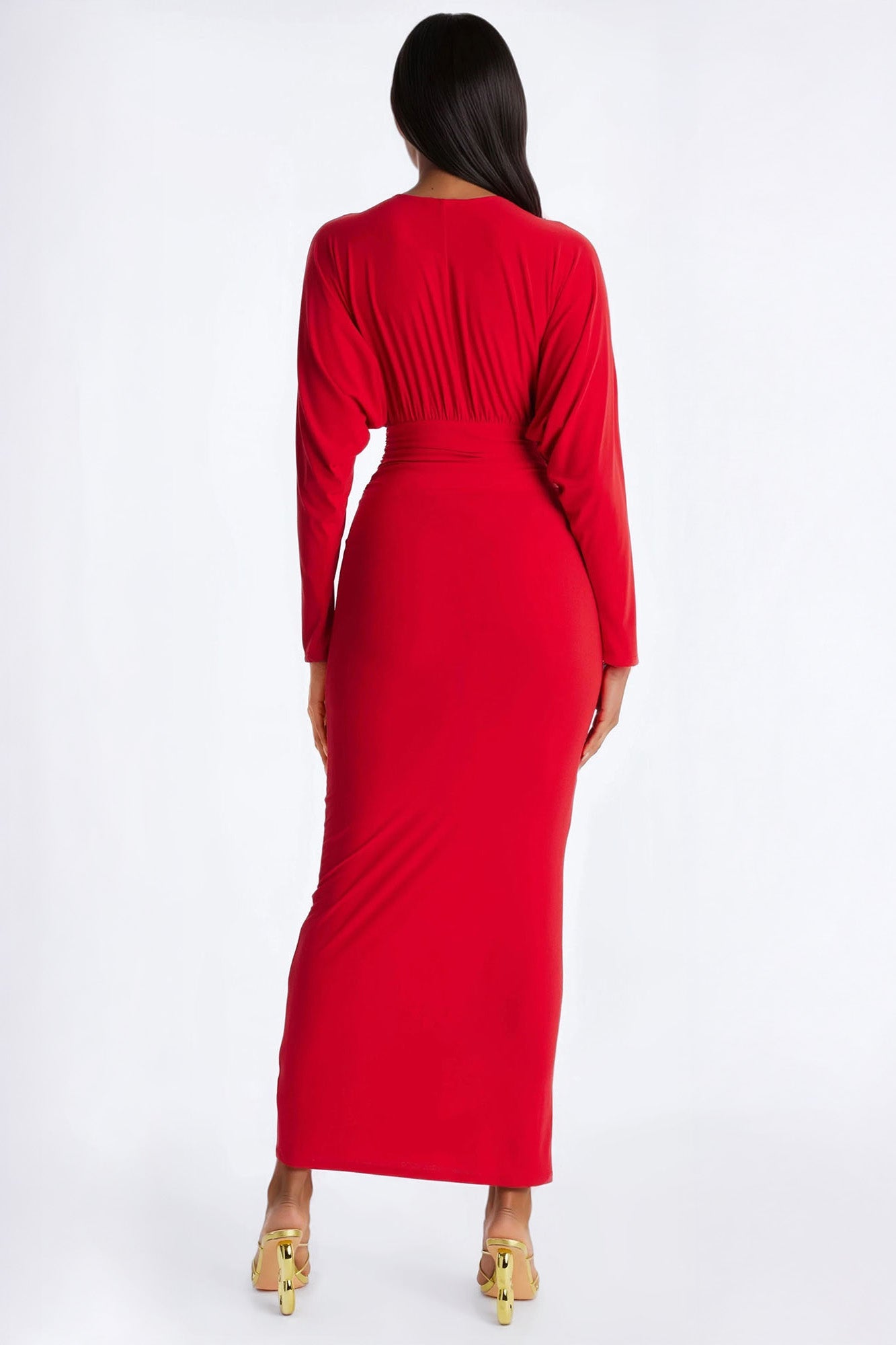 Kathleen Ruched Draped Maxi Dress - Red