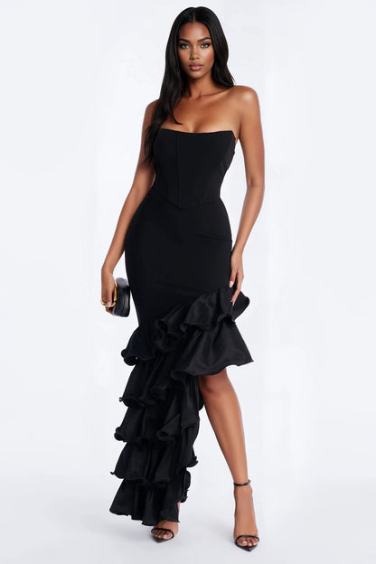 Trisha Tiered Ruffle Gown - Black