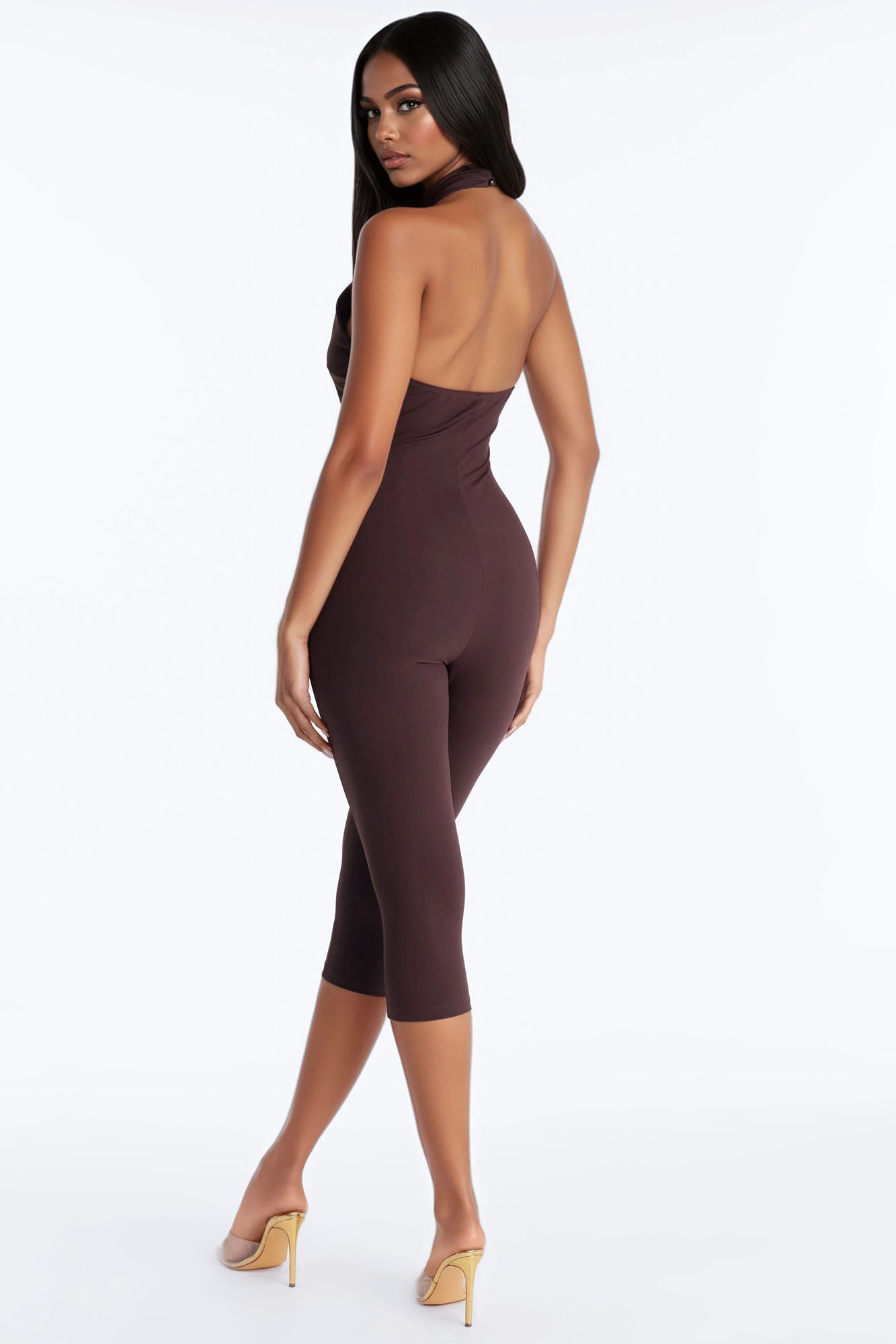 Rayna Halter Neck Capri Jumpsuit - Chocolate