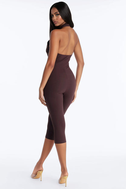 Rayna Halter Neck Capri Jumpsuit - Chocolate