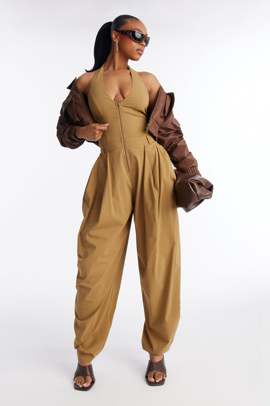 Alyssia Balloon Leg Jumpsuit - Taupe