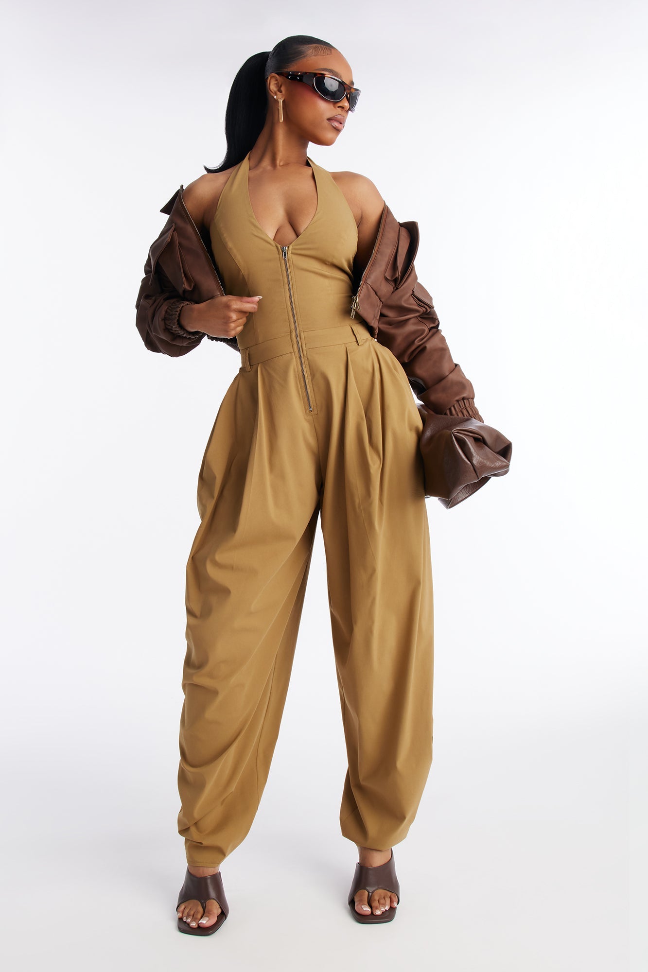 Alyssia Balloon Leg Jumpsuit - Taupe