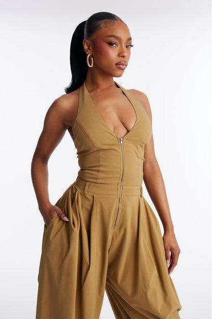 Alyssia Balloon Leg Jumpsuit - Taupe