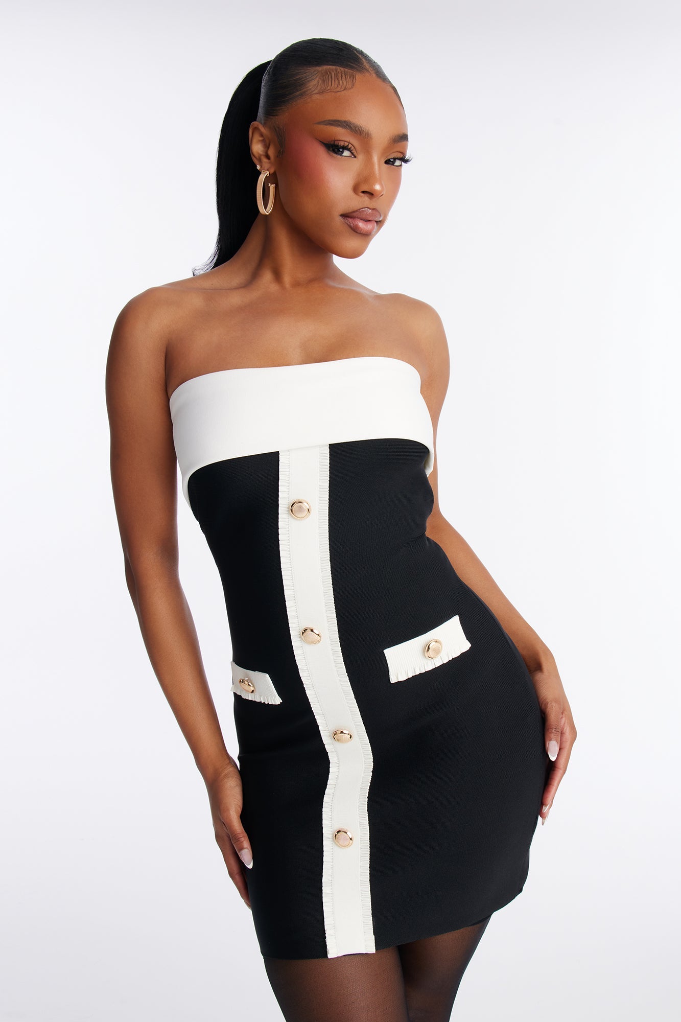 Serena Strapless Bandage Mini Dress - Black/combo