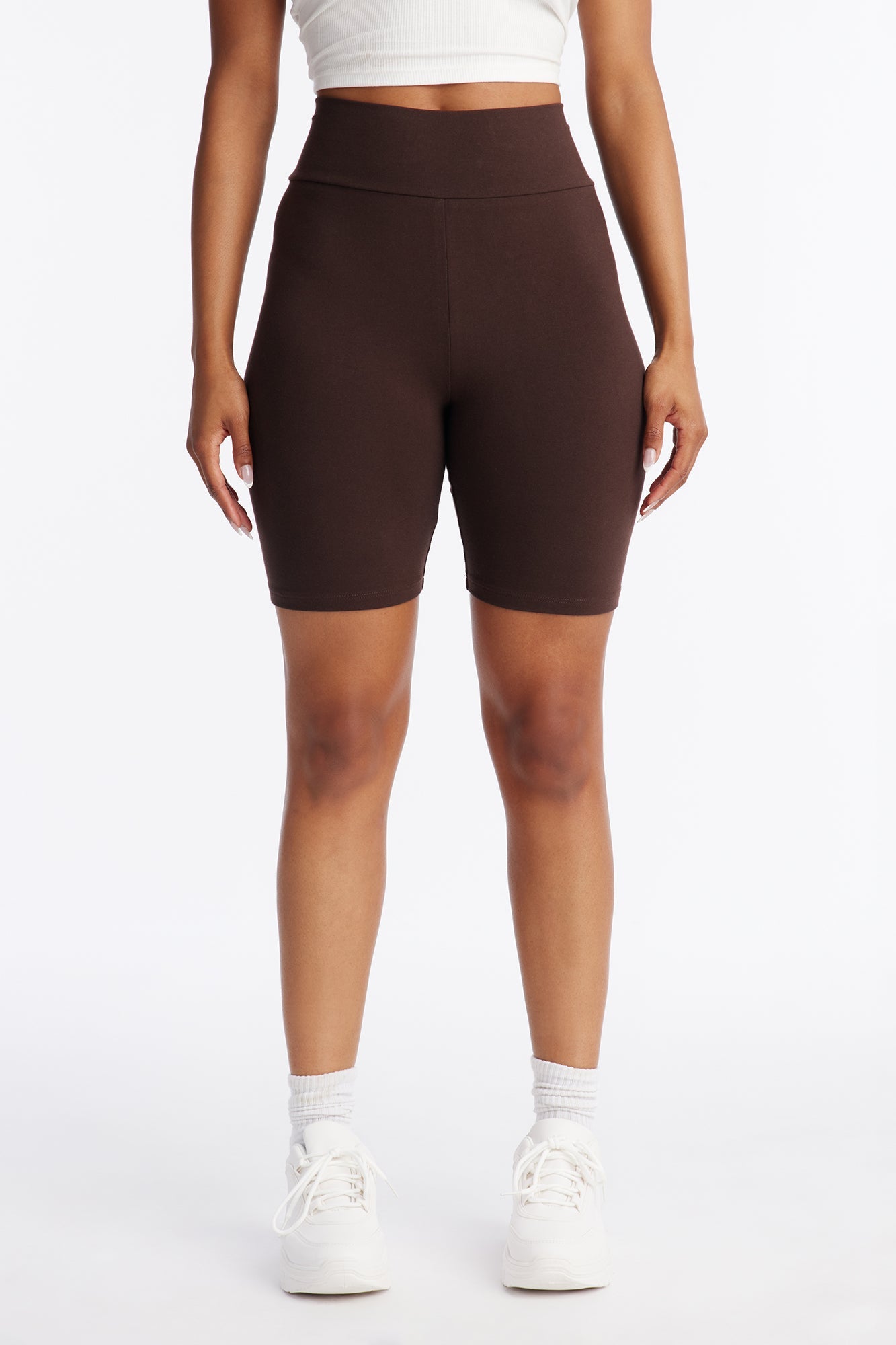 Quinn High Rise Everyday Cotton Biker Short 7″ - Chocolate