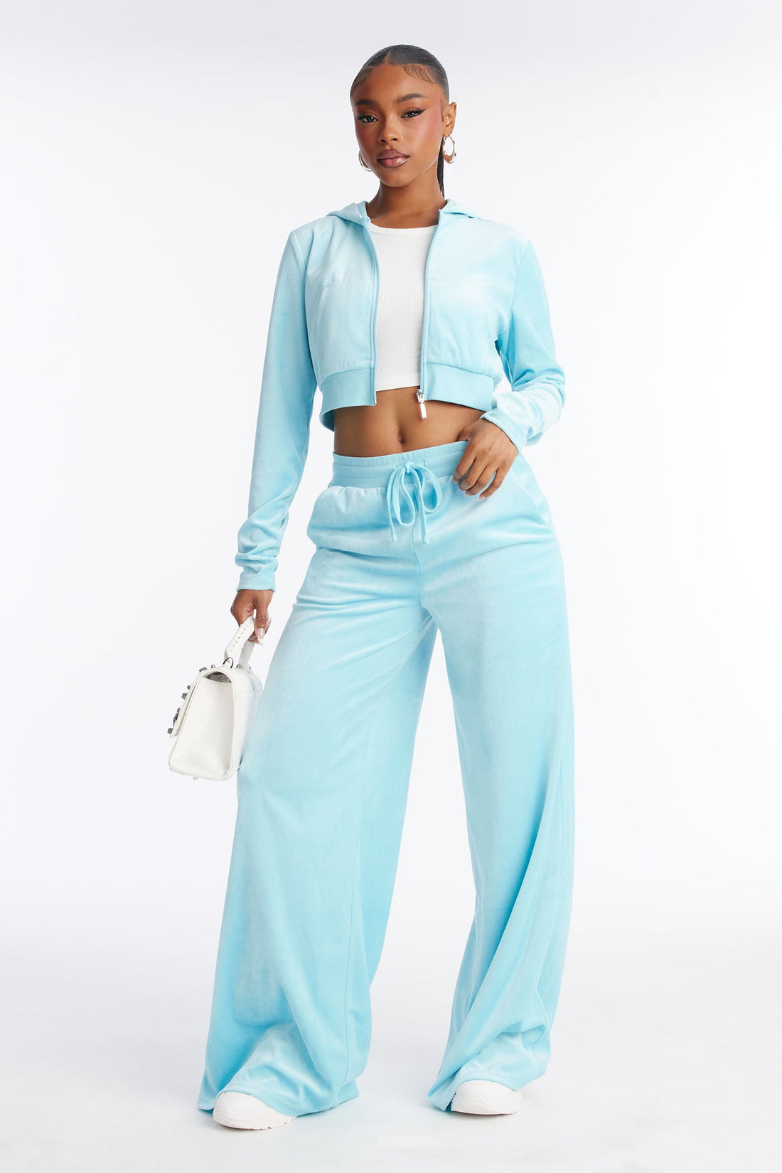 The Original Trendsetter Wide Leg Velour Set - Aqua