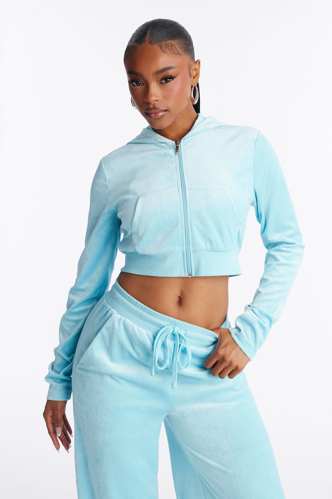 The Original Trendsetter Wide Leg Velour Set - Aqua