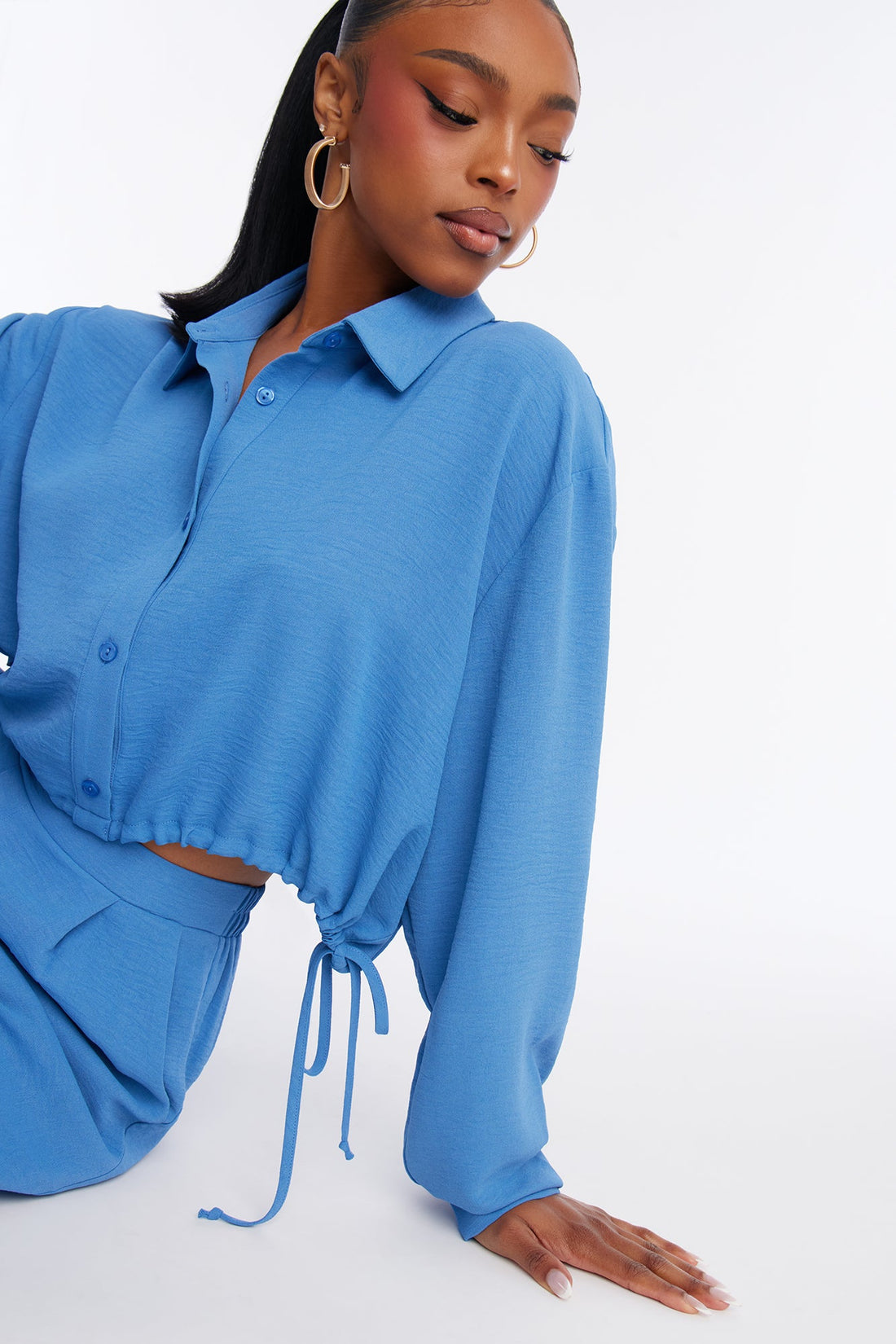 Makenzie Drawstring Waist Pant Set - Blue