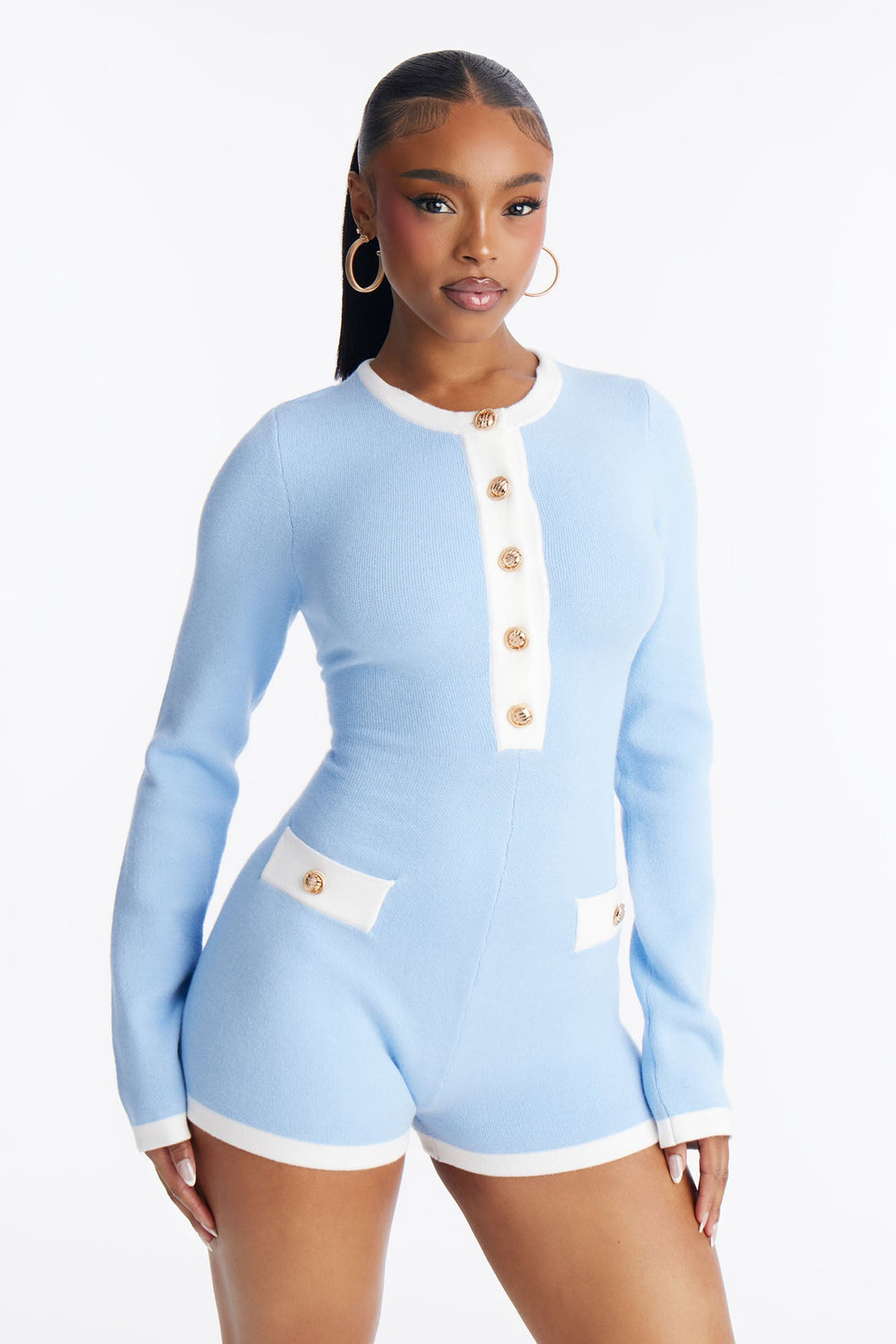 Ophelia Knit Micro Short Romper - Blue