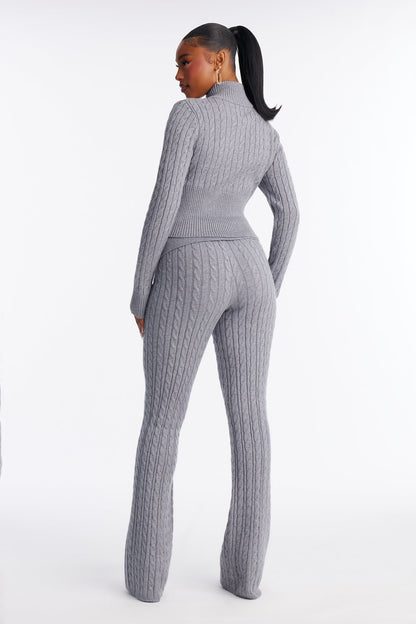 Caroline Mock Neck Cable Sweater Pant Set - Heather Grey