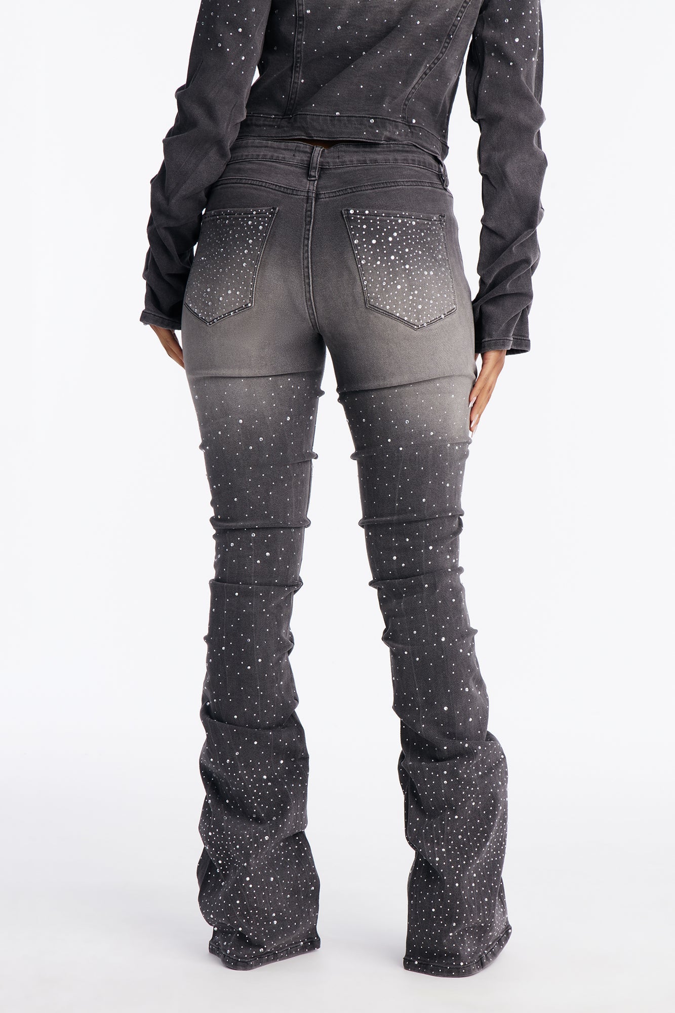 That Girl Embellished Stacked Flare Jeans - Grey