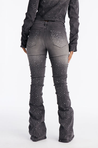 That Girl Embellished Stacked Flare Jeans - Grey