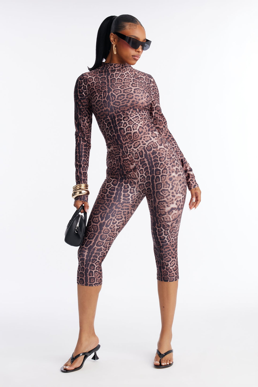Elise Leopard Capri Pant Set - Brown/combo