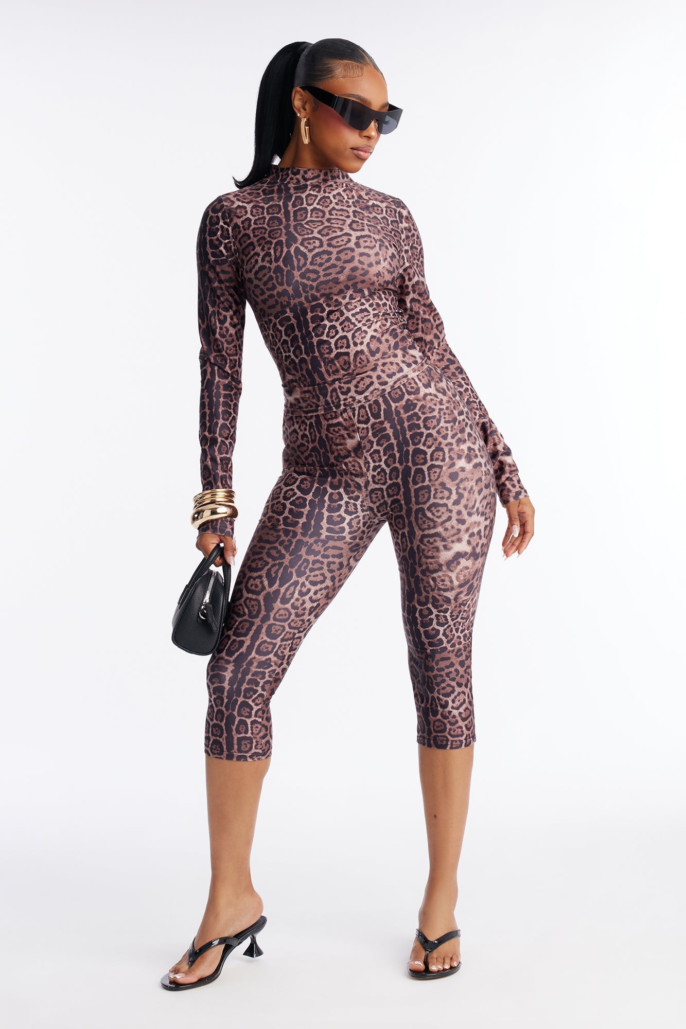Elise Leopard Capri Pant Set - Brown/combo